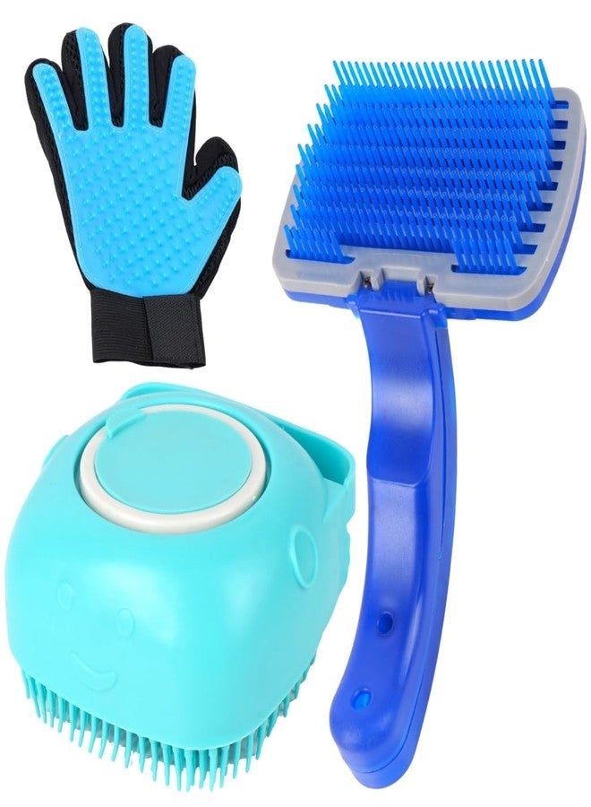 مجموعة العناية بالحيوانات الأليفة 3 في 1 مع فرشاة استحمام وقفاز لإزالة الشعر الزائد وممسحة (عبوة من 3 قطع) - Image 1